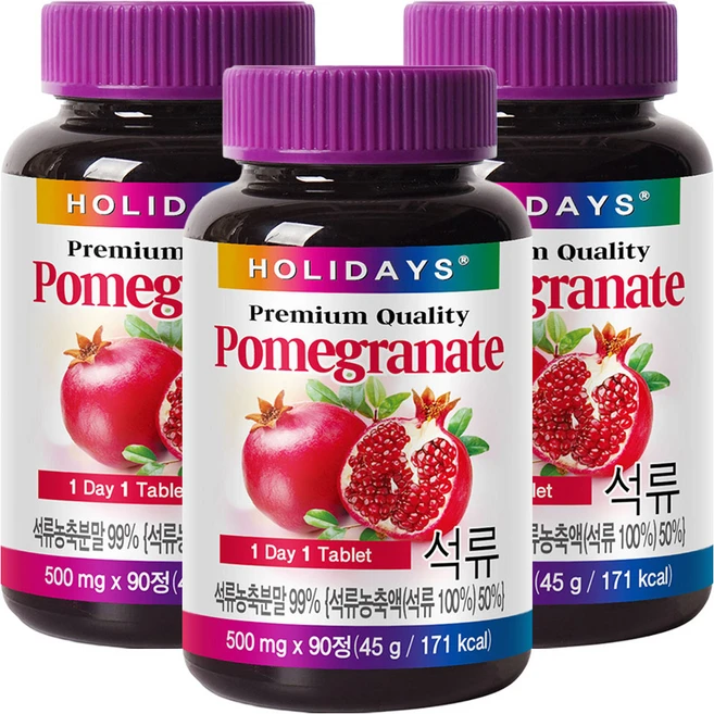 홀리데이즈 프리미엄 석류 타블렛 90정, 45g, 3개 - 쿠팡