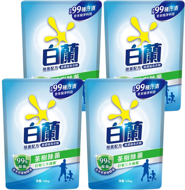 白蘭 超濃縮洗衣精 補充包, 1.6kg, 4包, 茶樹除菌