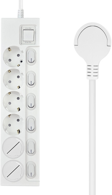 원스탑 제로갭 슬림 개별 스위치 멀티탭 6구 16A + 안전커버 2p, 1.5m, 클린화이트, 1세트