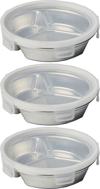 JAJU 스테인리스 원형 세칸나눔 찬통 600ml, 3개, 단품