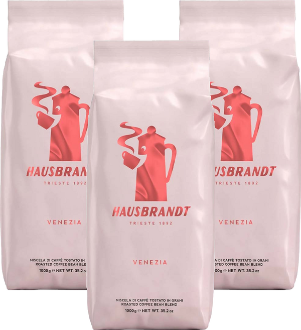 HAUSBRANDT 威尼斯咖啡豆 1kg 阿拉比卡和羅布斯塔咖啡調配 帶有烤麵包般烘焙香氣, 咖啡豆(無研磨), 3包