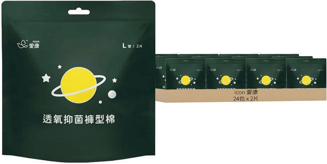 icon 愛康 透氧抑菌褲型棉, L(臀圍85~105cm), 2片, 24包