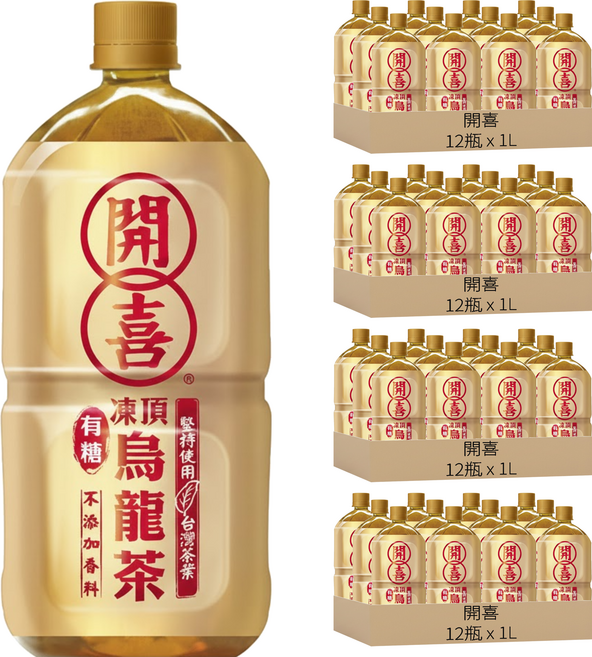 開喜 凍頂烏龍茶 有糖, 1L, 48瓶