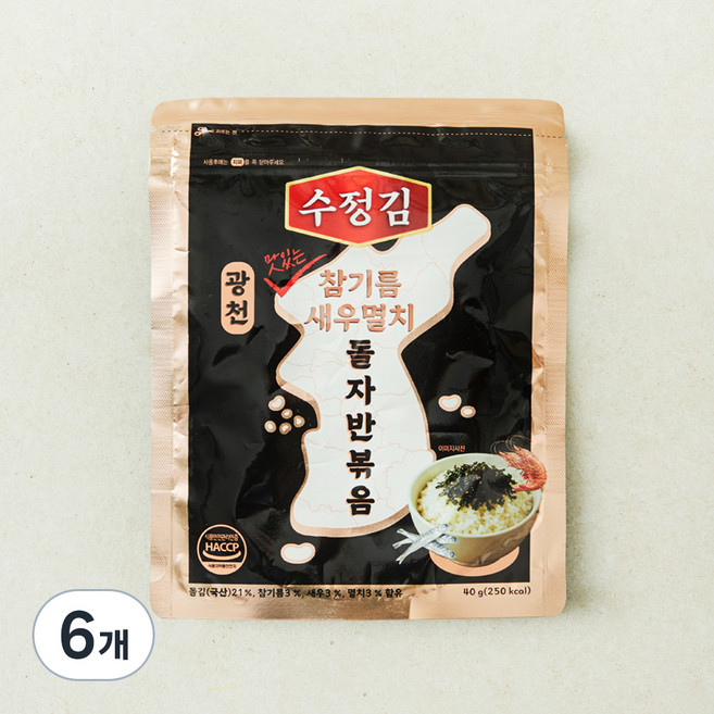 수정김 광천 맛있는 참기름 새우멸치 돌자반볶음, 6개, 40g