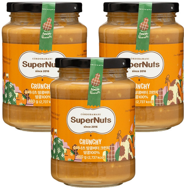 슈퍼너츠 100% 땅콩버터 크런치, 460g, 3개