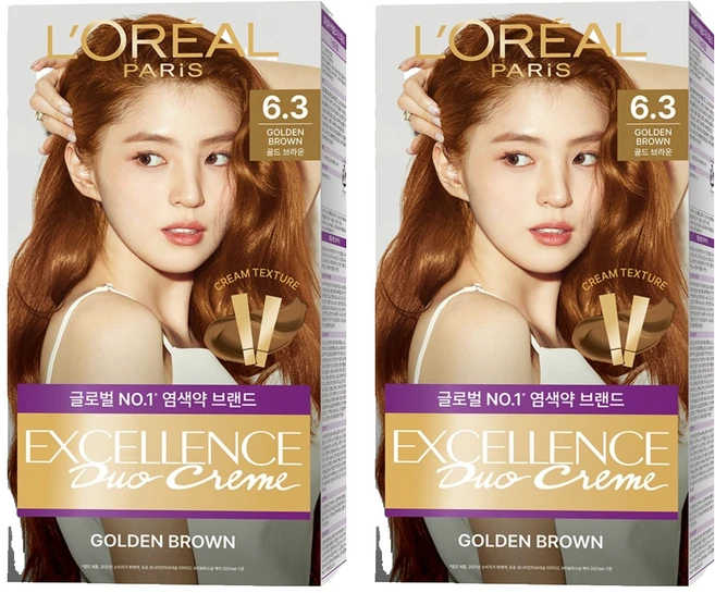 로레알파리 엑셀랑스 듀오크림 나눠쓰는 새치염색 염모제, 6.3호 골드 브라운, 2개 - 쿠팡