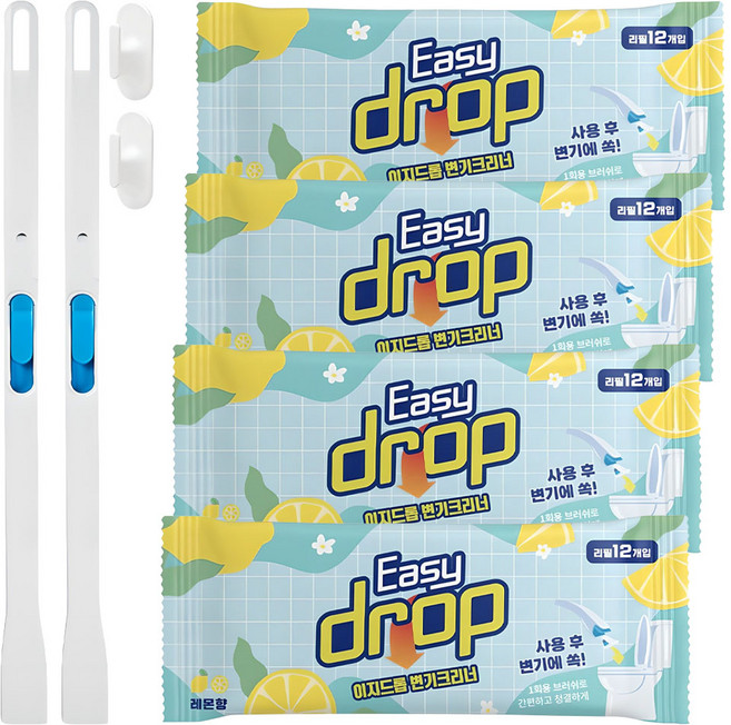 이지드롭 변기크리너 레몬향 리필 브러쉬 24개입 + 핸들 + 전용 고리, 혼합색상, 2세트