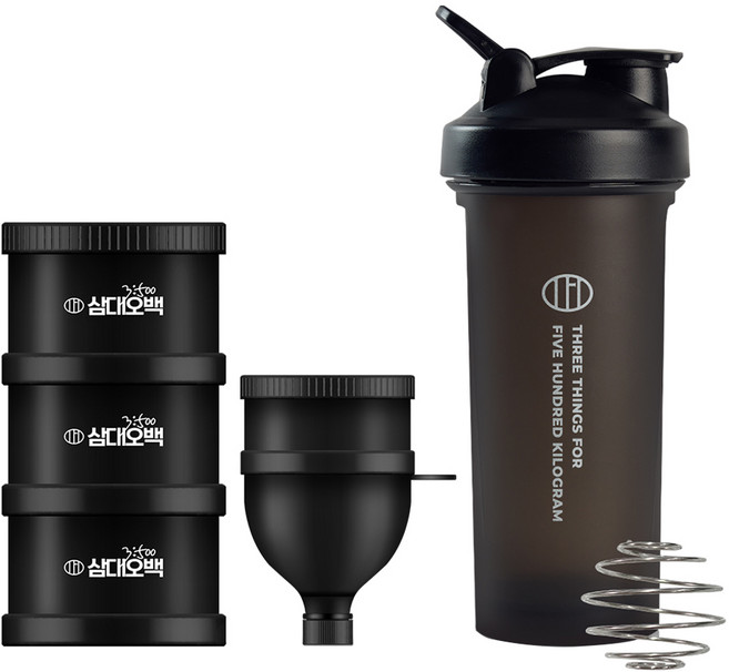 삼대오백 전용 프리미엄 쉐이커 + 필박스 + 깔때기 세트, 블랙, 800ml, 1개