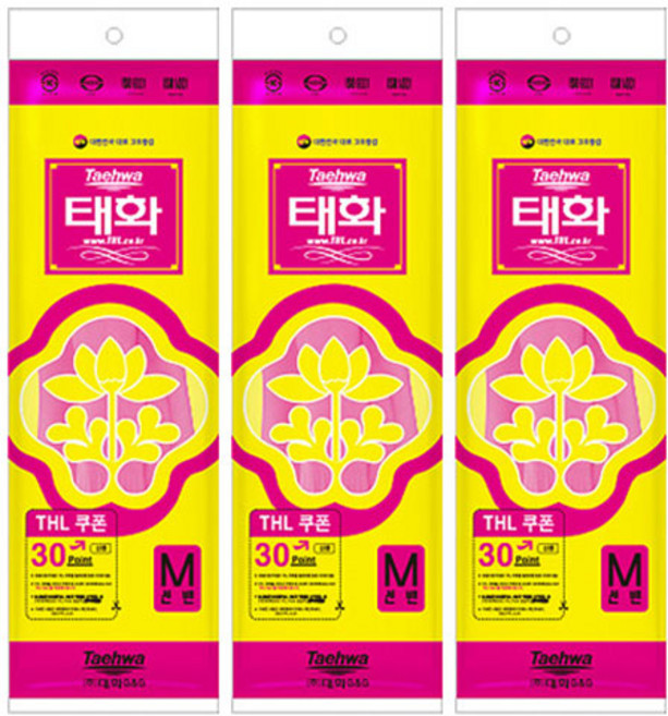 태화 롯데 고무장갑 M 선밴, 핑크, 중(M), 3개