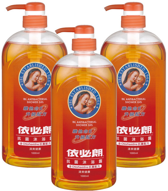 依必朗 抗菌沐浴露 清爽健康, 1L, 3瓶