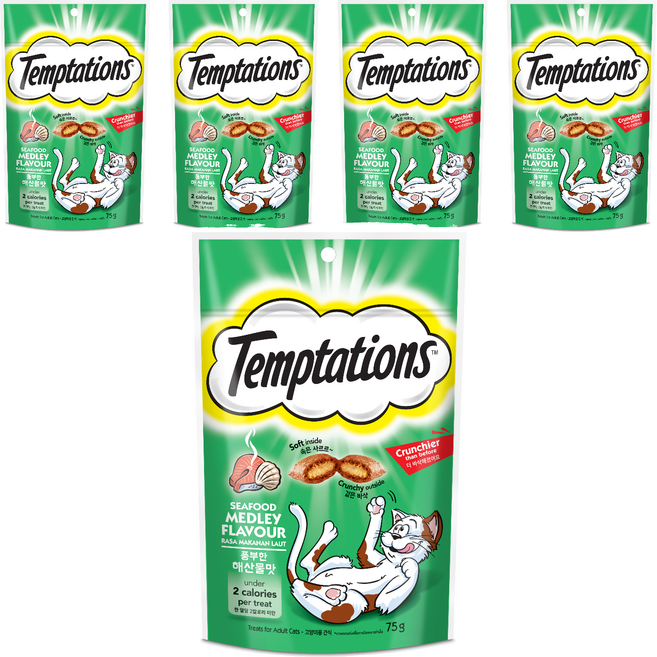 템테이션 고양이 스낵, 해산물맛, 75g, 5개