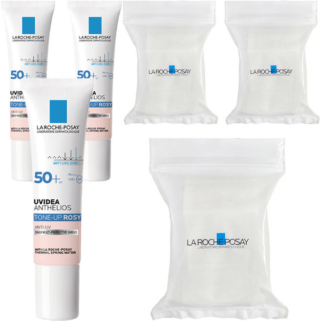 라로슈포제 유비데아 안뗄리오스 톤업 로지 선크림 SPF50+ PA++++ 화장솜 30매, 30ml, 3개