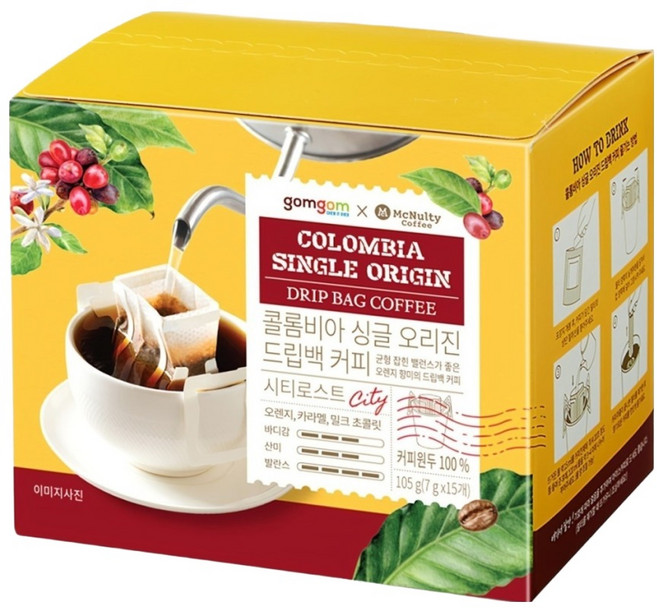 gomgom 哥倫比亞單品濾掛式咖啡, 7g, 15包, 1盒