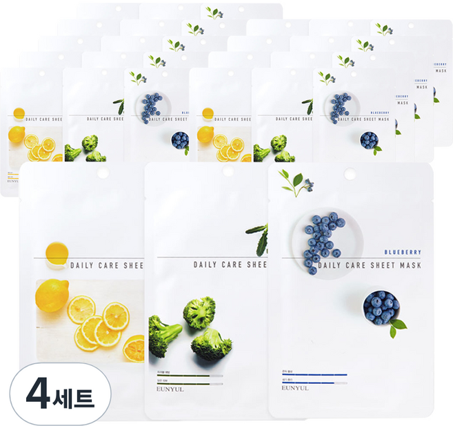 은율 데일리케어 시트 마스크팩 광채피부 비타민 10p + 브로콜리 10p + 블루베리 10p, 1개입, 4세트