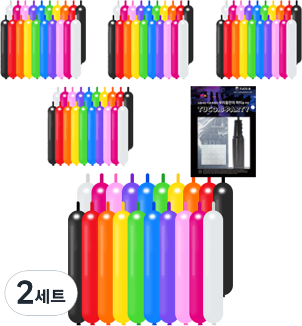 투코비 260 캔디칼라 요술풍선 100p + 손펌프 + 고정테이프 세트, 혼합색상, 2세트