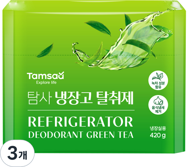 탐사 대용량 냄새 잡는 냉장고 탈취제 녹차성분 함유, 420g, 3개