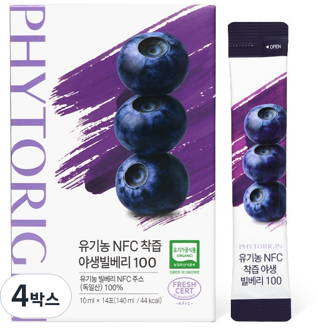 파이토리진 유기농 NFC 착즙 야생빌베리 100, 140ml, 4박스