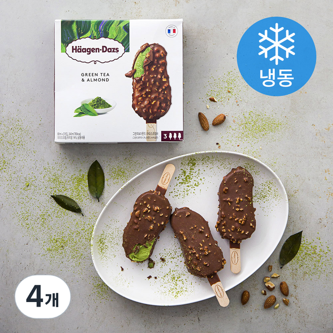 하겐다즈 멀티바 아이스크림 그린티 앤 아몬드 (냉동), 80ml, 3개입, 4개