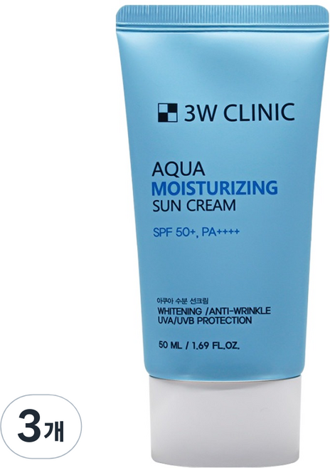 3W클리닉 아쿠아 수분 선크림 SPF50+ PA++++, 3개, 50ml