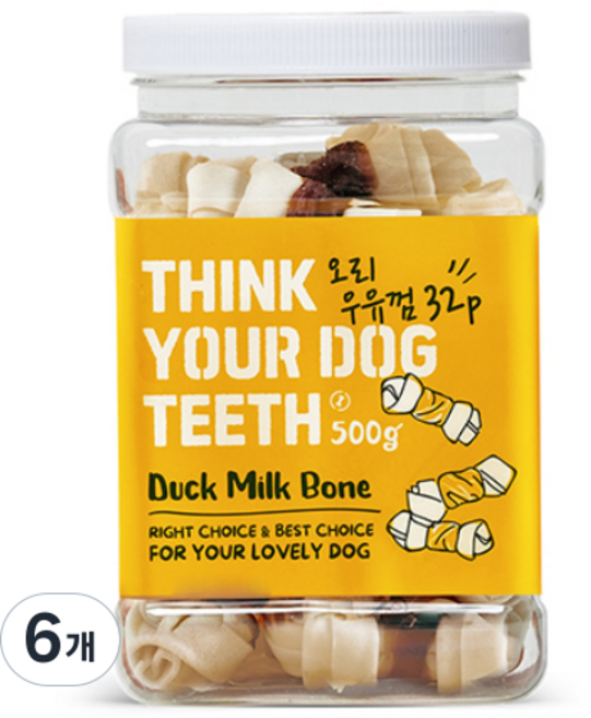 띵크유어도그티 강아지 딩고껌 대용량, 오리 본, 500g, 6개