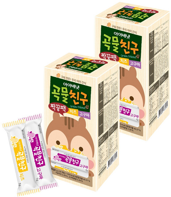 아이배냇 유아용 곡물친구 짝궁팩 치즈맛 5g x 25p + 고구마맛 5g x 25p 세트, 2개