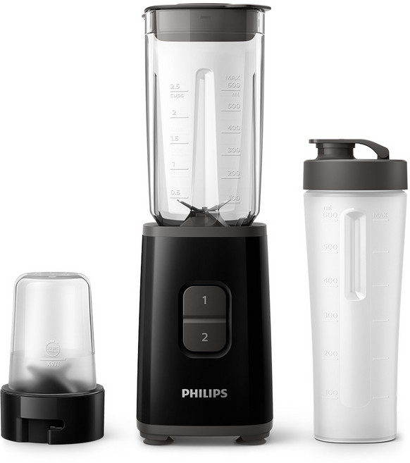 필립스 미니 블렌더 데일리 컬렉션 시리즈 텀블러&다지기 구성 블랙, HR2603/90