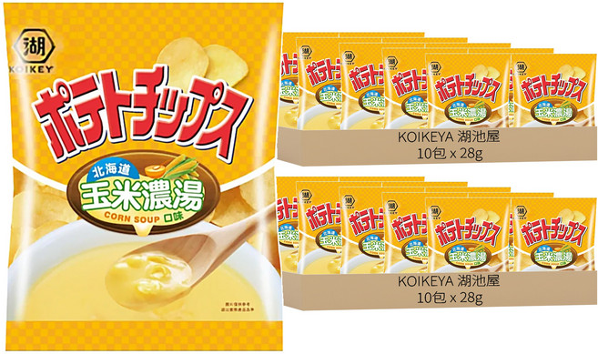 KOIKEYA 湖池屋 卡辣姆久平切洋芋片 北海道玉米濃湯口味, 28g, 20包