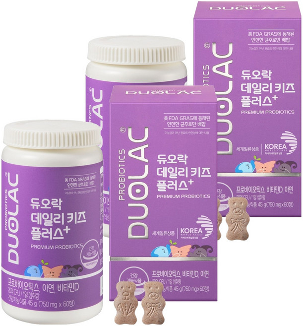 듀오락 데일리 키즈 플러스 유산균 45g, 60정, 2개