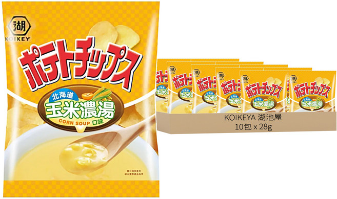 KOIKEYA 湖池屋 卡辣姆久平切洋芋片 北海道玉米濃湯口味, 28g, 10包