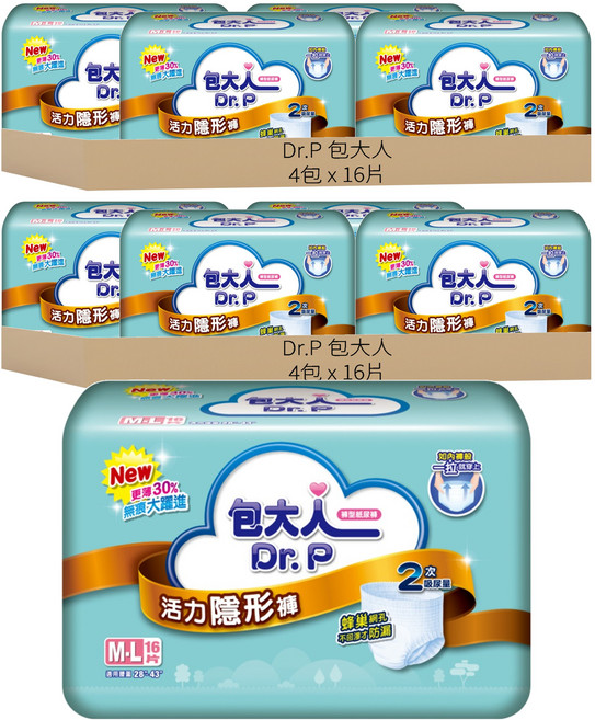 Dr.P 包大人 活力隱形褲, M~L(腰圍28~43吋), 16片, 8包