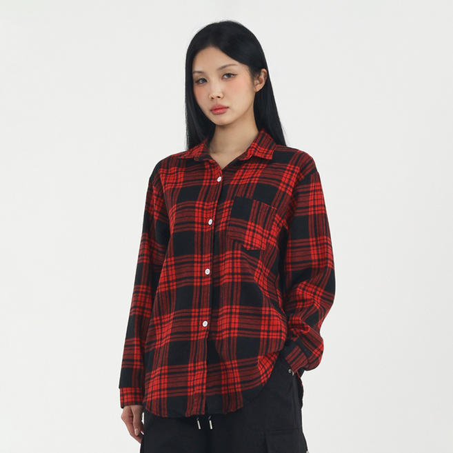 엘쏘 여성용 멀티 체크 긴팔 루즈핏 남방