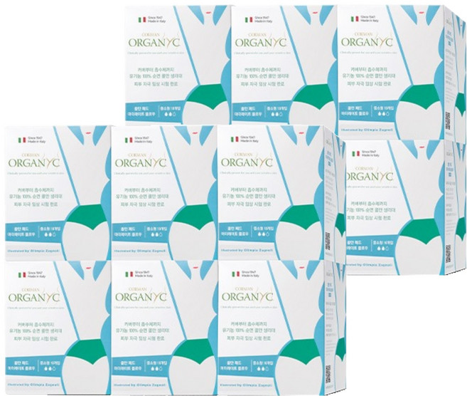 ORGANYC 마더레이트 플로우 생리대 날개형, 소형, 10개입, 12개