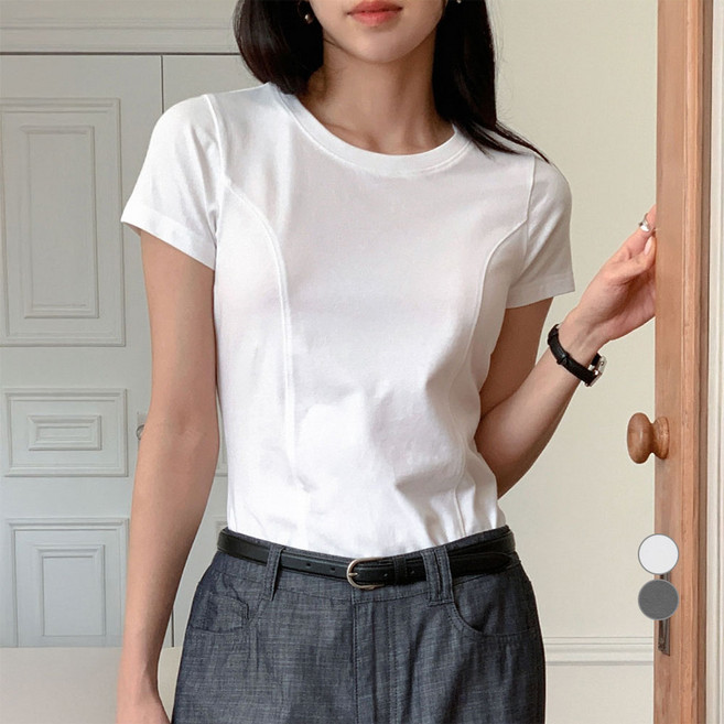 아피나르 여성용 통기성 라운드넥 슬림 라인 반팔 티셔츠