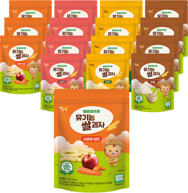 짱죽 헬로퍼프짱 유기농 쌀과자 사과 당근 30g x 소고기 30g x 단호박 30g x 현미볼 30g 세트, 4세트, 혼합맛(사과&당근/소고기/단호박/현미볼)