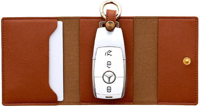 가죽 차 키케이스 카드 지갑, 브라운