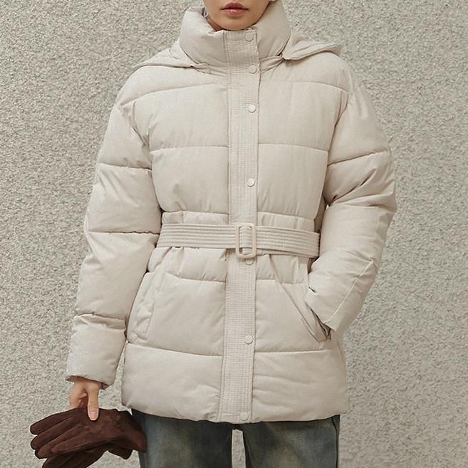 엘쏘 여성용 보온과 패션을 겸비 하프 패딩 다운 점퍼 + 벨트 세트