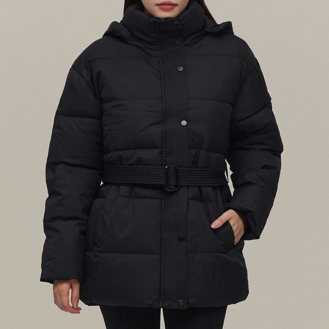 엘쏘 여성용 보온과 패션을 겸비 하프 패딩 다운 점퍼 + 벨트 세트