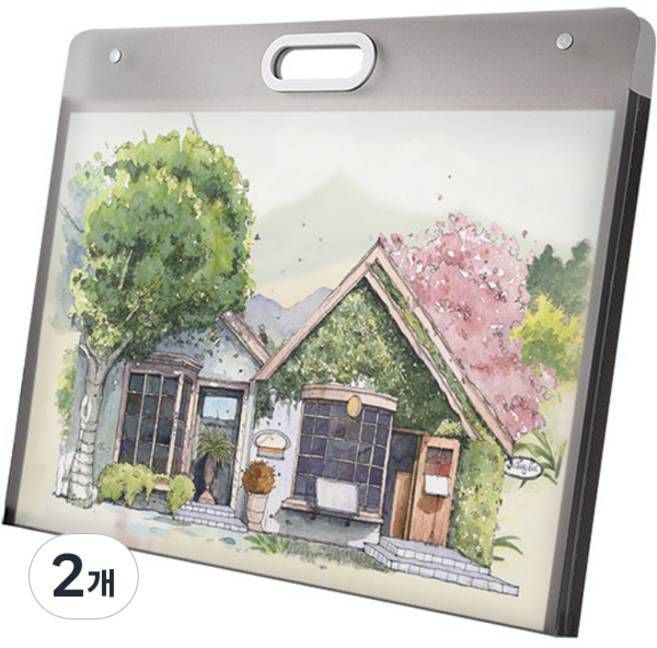 그림 도화지 스케치 파일 케이스 대형 4K A2, 2개, 블랙