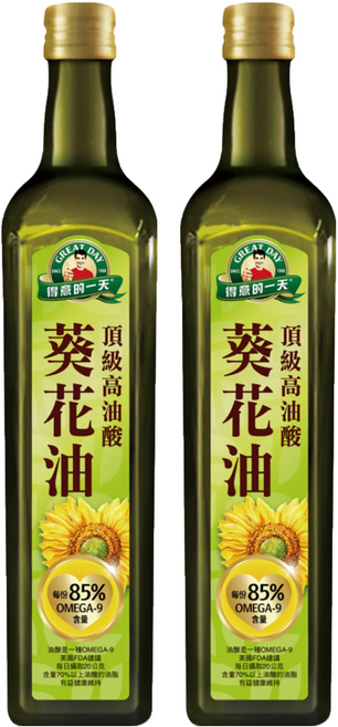 得意的一天 高油酸葵花油 富含維生素E 無添加物 適合高溫烹調, 750ml, 2瓶