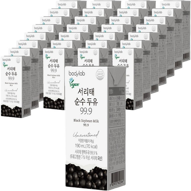 바디랩 서리태 순수 두유 99.9, 190ml, 48개