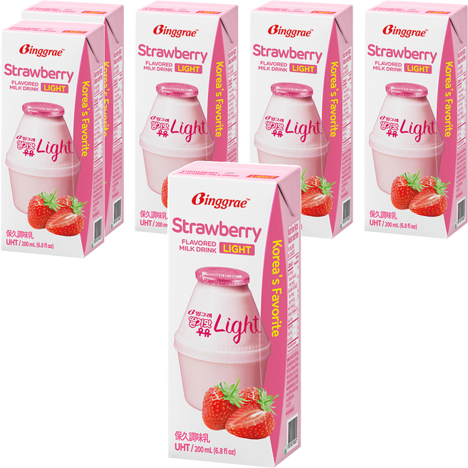 Binggrae light 草莓風味保久調味乳, 200ml, 6入