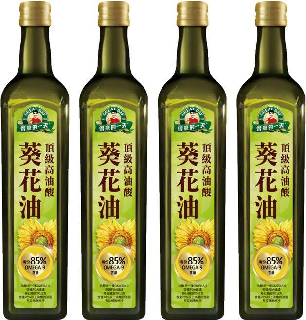 得意的一天 高油酸葵花油 富含維生素E 無添加物 適合高溫烹調, 750ml, 4瓶