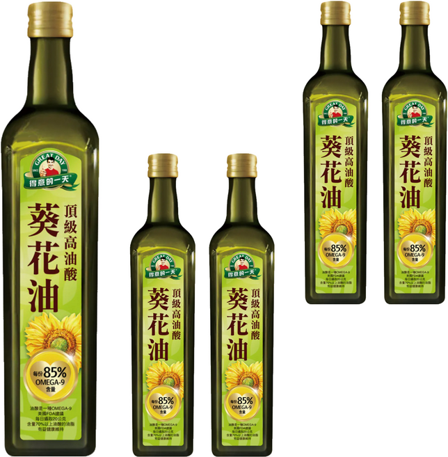 得意的一天 高油酸葵花油 富含維生素E 無添加物 適合高溫烹調, 750ml, 5瓶