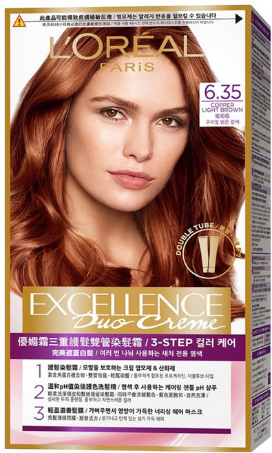 로레알파리 엑셀랑스 크림 염모제, 6.35호 코퍼 라이트 브라운, 1개