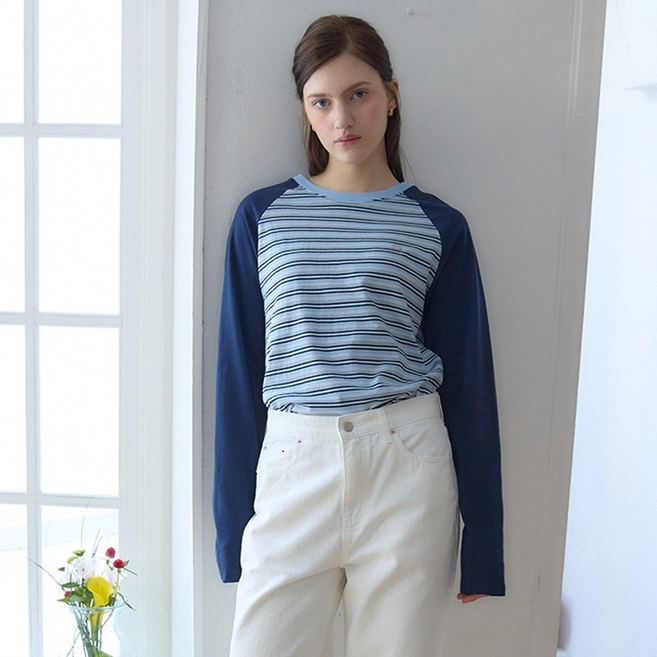 아워호프 여성용 스트라이프 투톤 래글런 티셔츠
