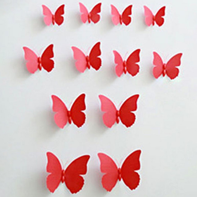 3D 리얼 나비 스티커 12p, 레드