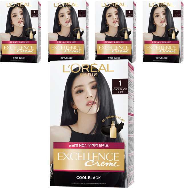 로레알파리 엑셀랑스 크림 염모제, 1호 쿨 블랙, 5개