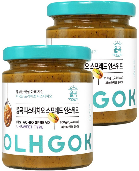 옳곡 피스타치오 스프레드 언스위트, 200g, 2개