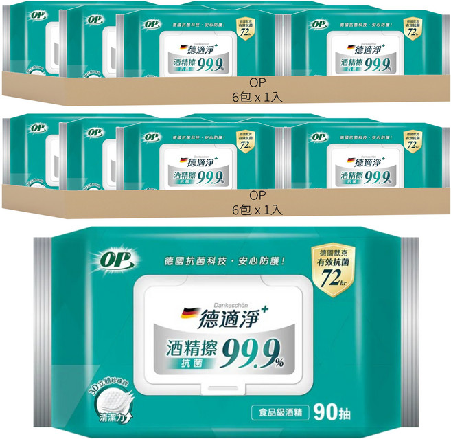 OP 德適淨十抗菌酒精擦, 1入, 12包