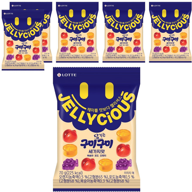 롯데웰푸드 젤리셔스 구미 당기는 구미, 70g, 6개